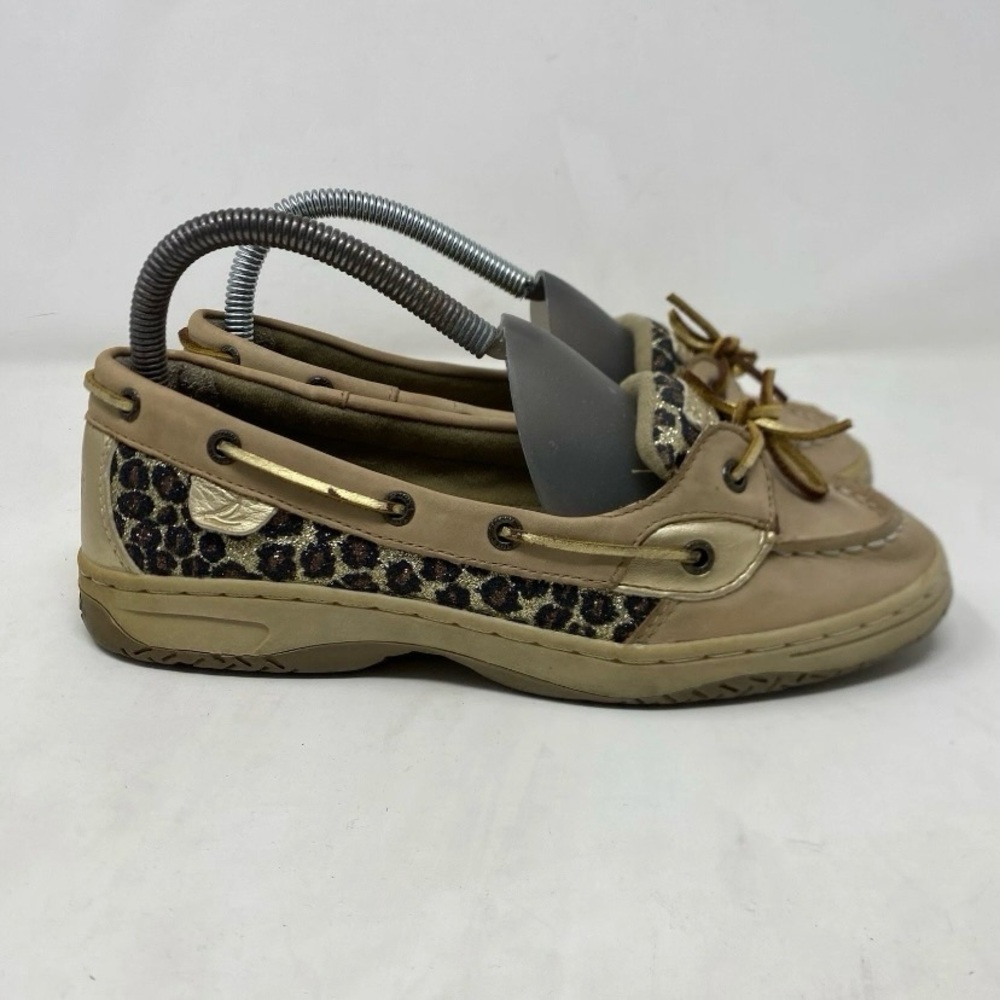 Sperry Top Sider Angelfish Leopard Boat Shoes Womens 7 Gold Leather